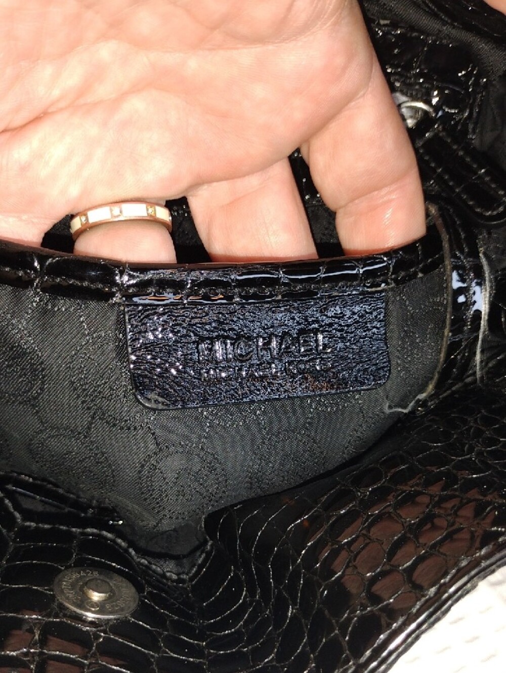 Michael Michael Kors Hamilton Black Croc-Embossed Patent Leather Tote Bag - Picture 14 of 16